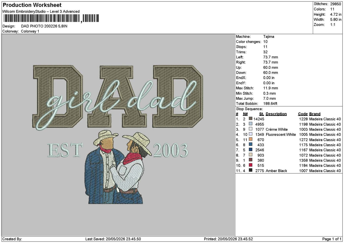 Dad Photo 2005 Embroidery Machine Design File 6 sizes