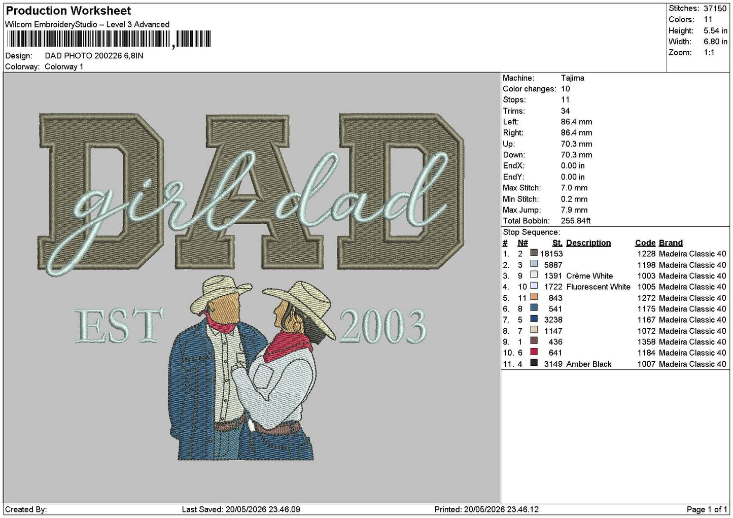 Dad Photo 2005 Embroidery Machine Design File 6 sizes