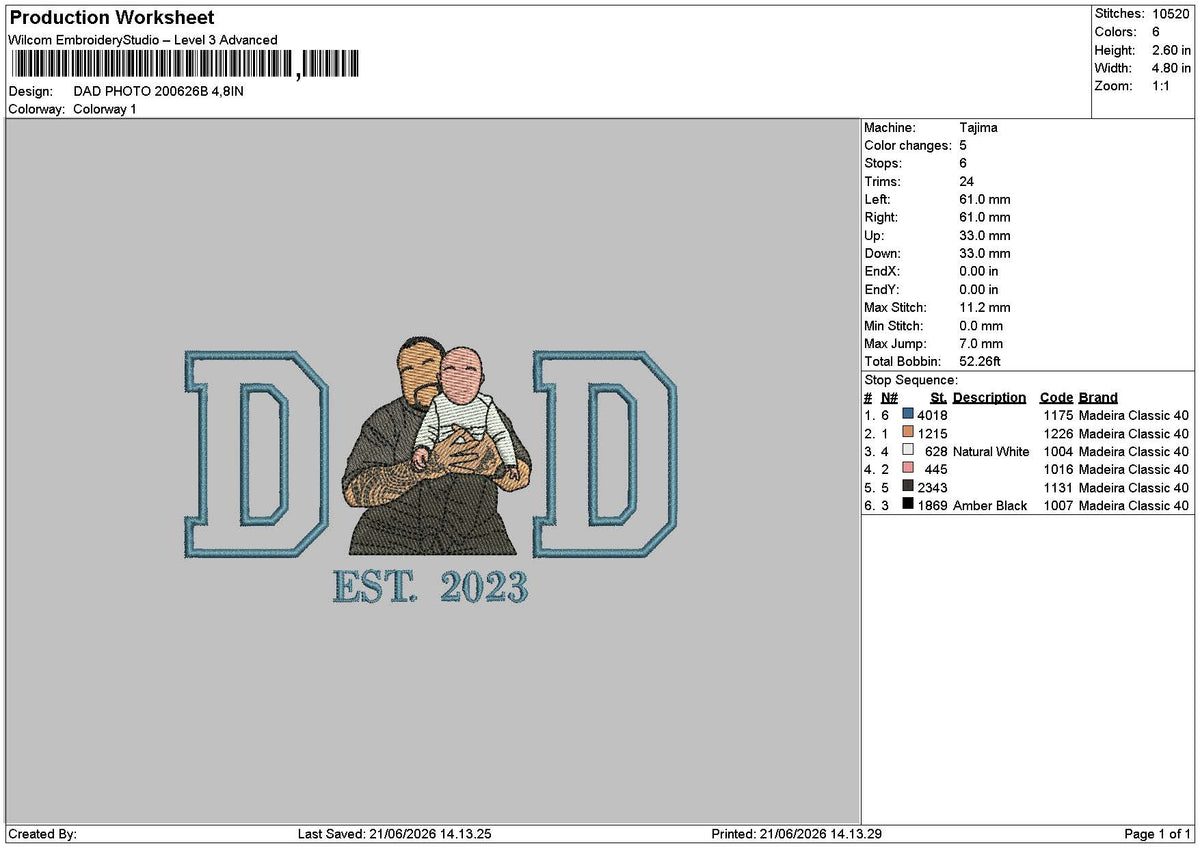 Dad Photo 2006b Embroidery Machine Design File 6 sizes