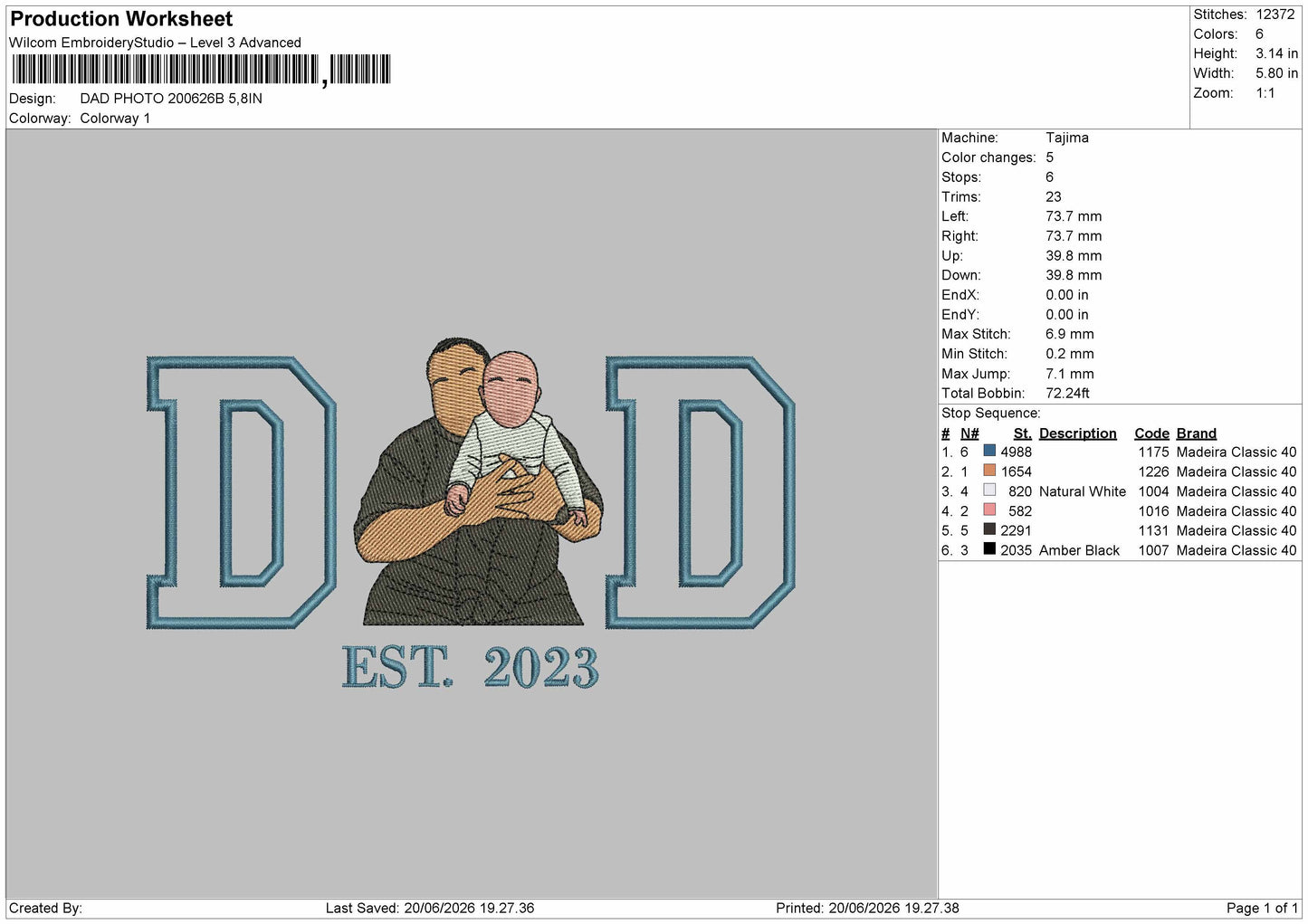 Dad Photo 2006b Embroidery Machine Design File 6 sizes