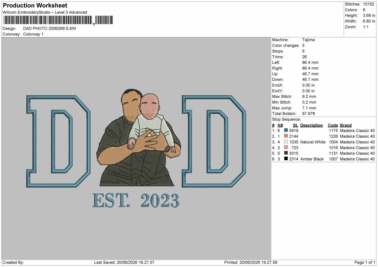 Dad Photo 2006b Embroidery Machine Design File 6 sizes