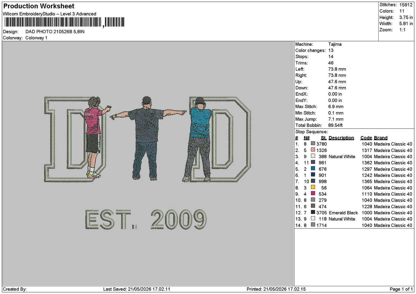 Dad Photo 2105b Embroidery Machine Design File 6 sizes