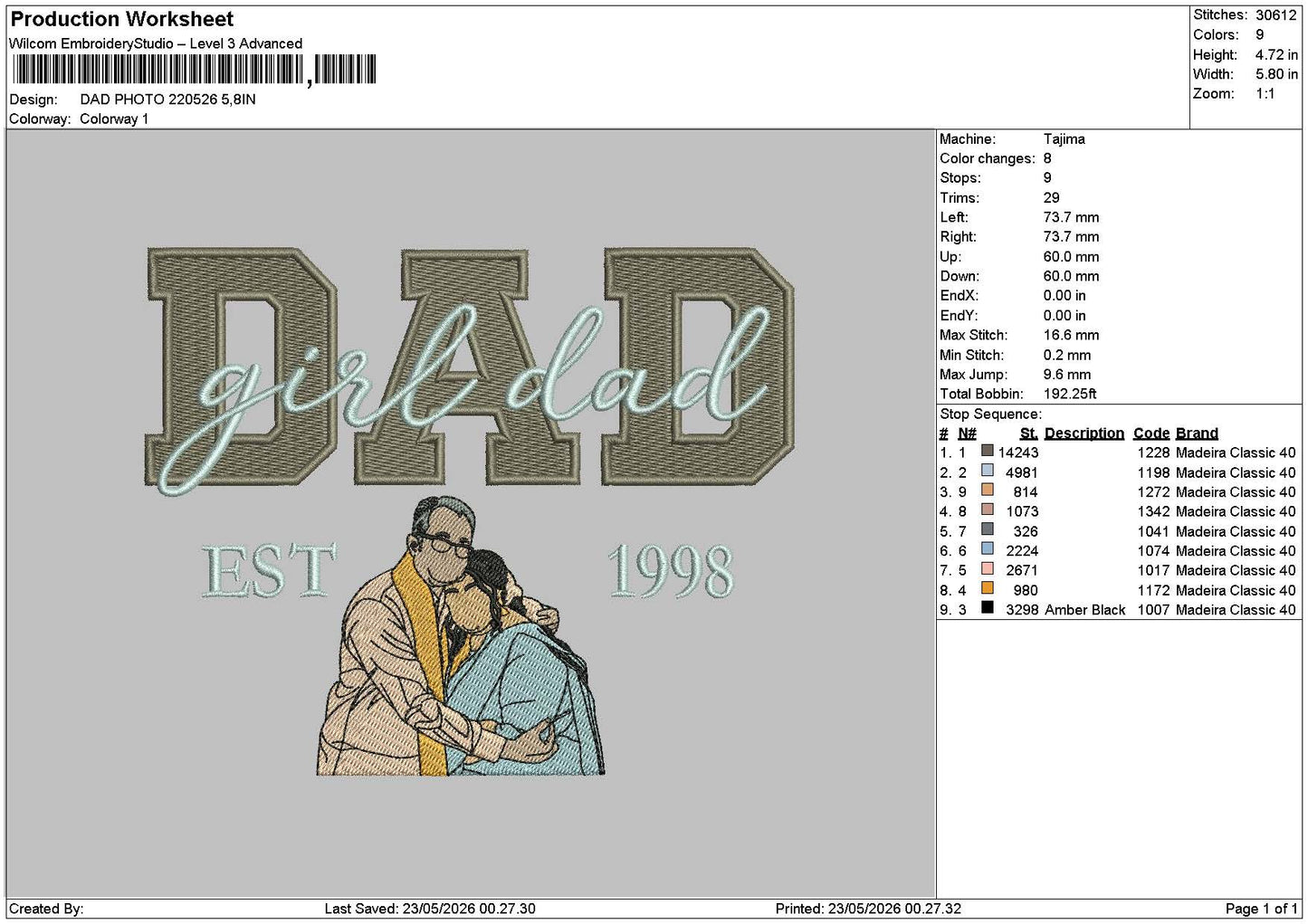 Dad photo 2205 Embroidery File 6  sizes