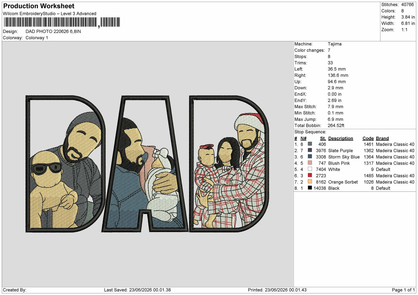 Dad Photo 2206 Embroidery Machine Design File 6 sizes