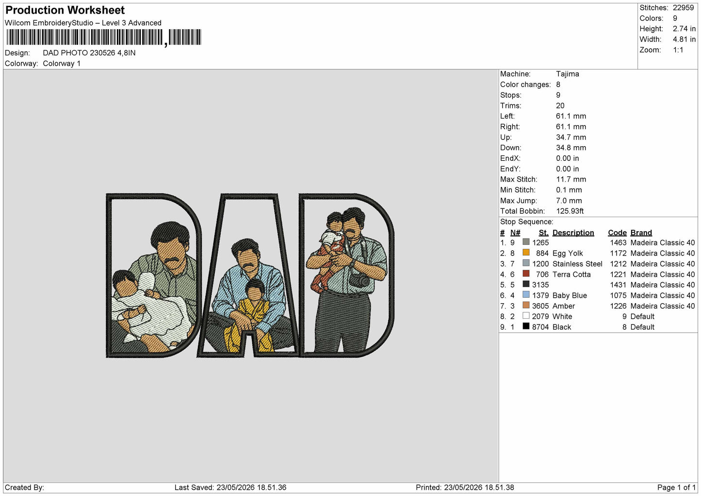 DAD 230526 Embroidery Machine Design File 6 sizes