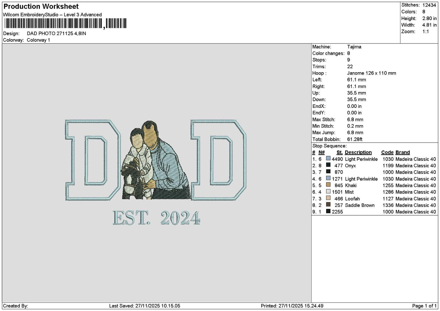 Dad Photo 2711 Embroidery File 6 sizes