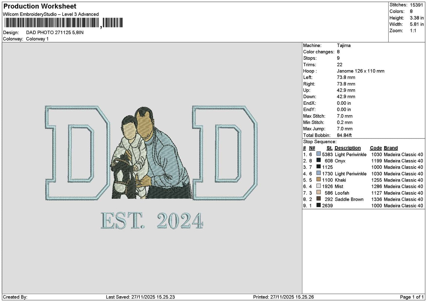 Dad Photo 2711 Embroidery File 6 sizes