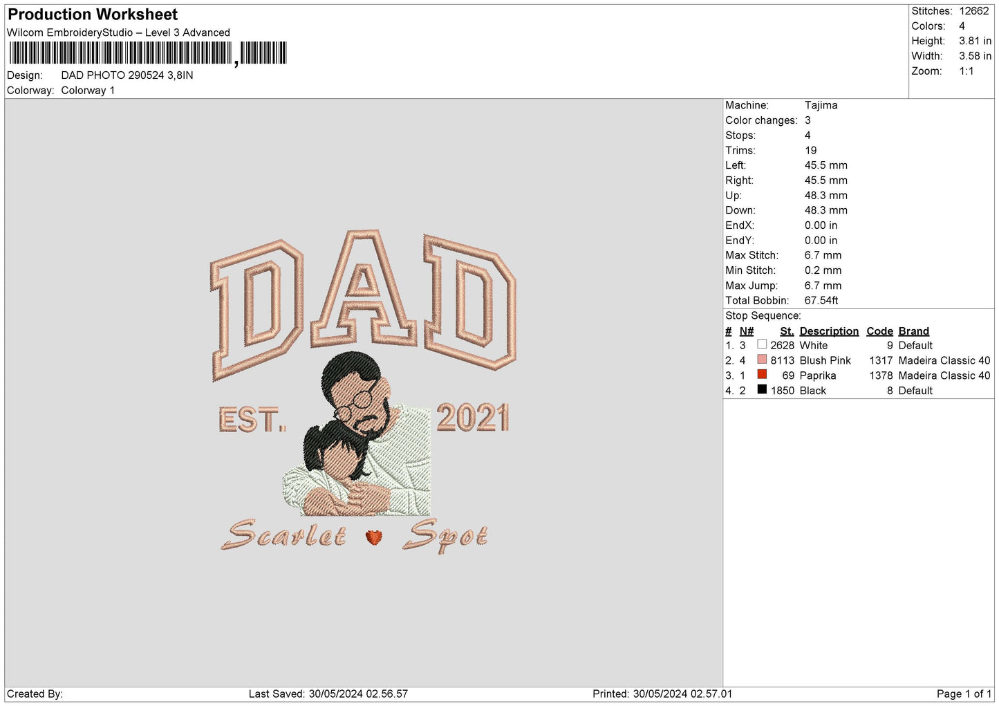 Dad Photo 2905 Embroidery File 6 sizes