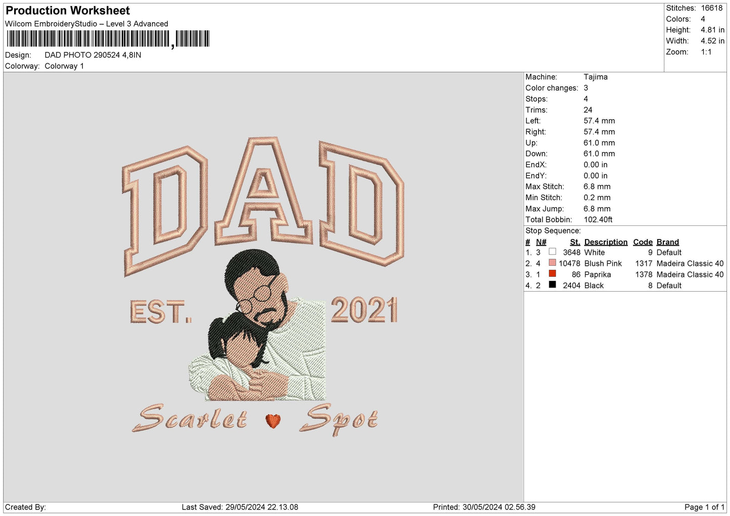 Dad Photo 2905 Embroidery File 6 sizes