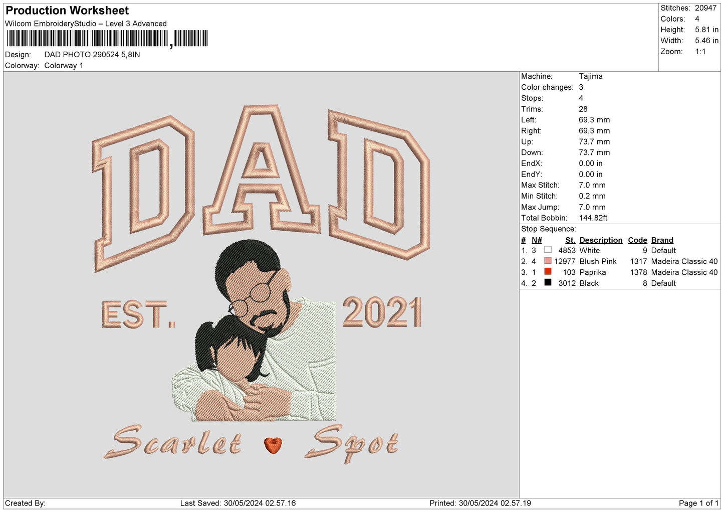 Dad Photo 2905 Embroidery File 6 sizes