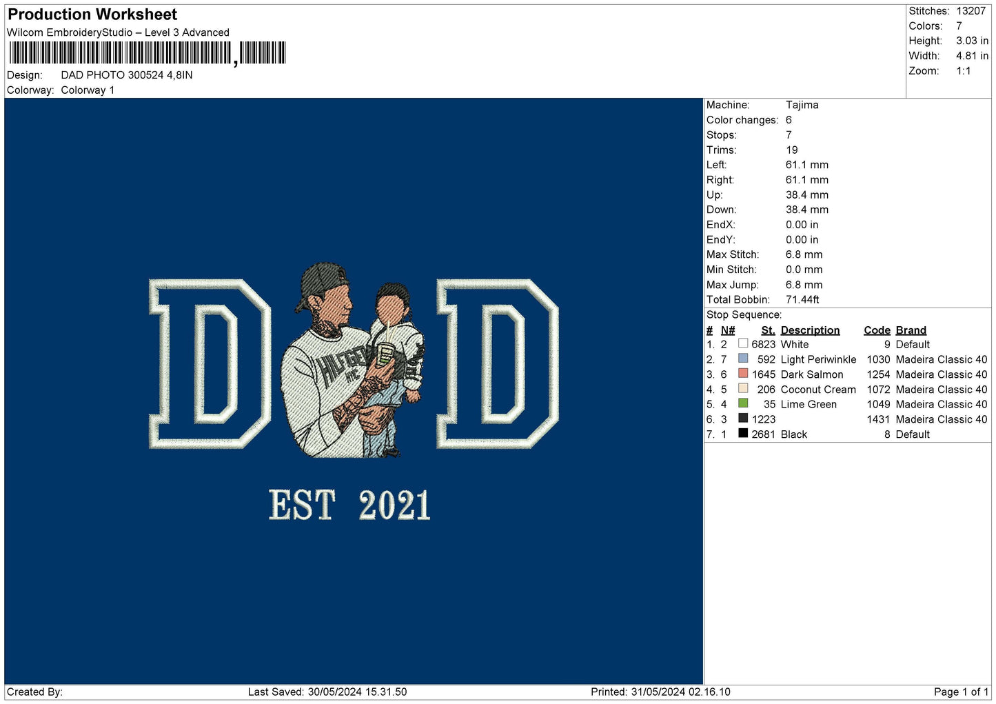 Dad Photo 3024d Embroidery File 6 sizes