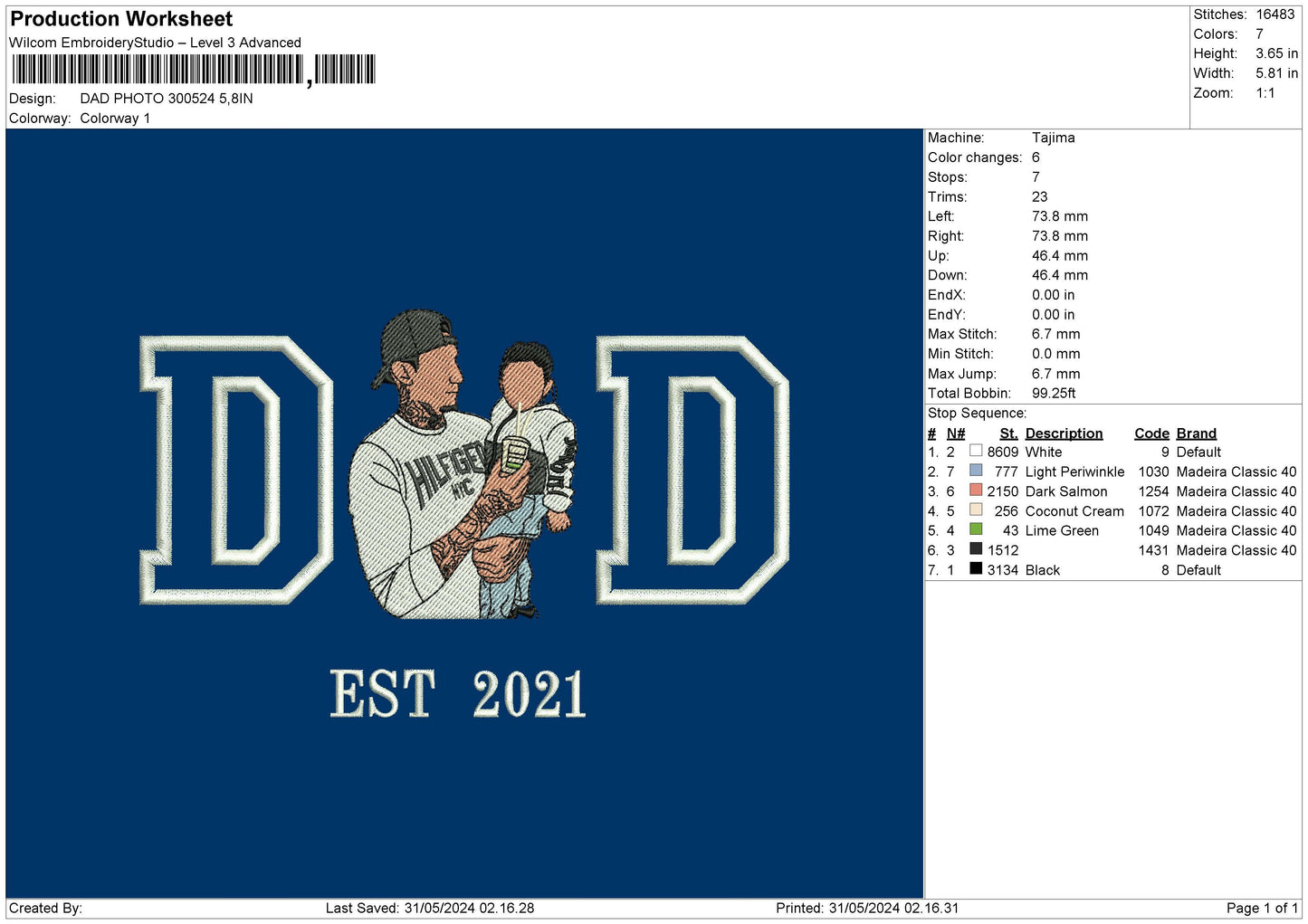 Dad Photo 3024d Embroidery File 6 sizes