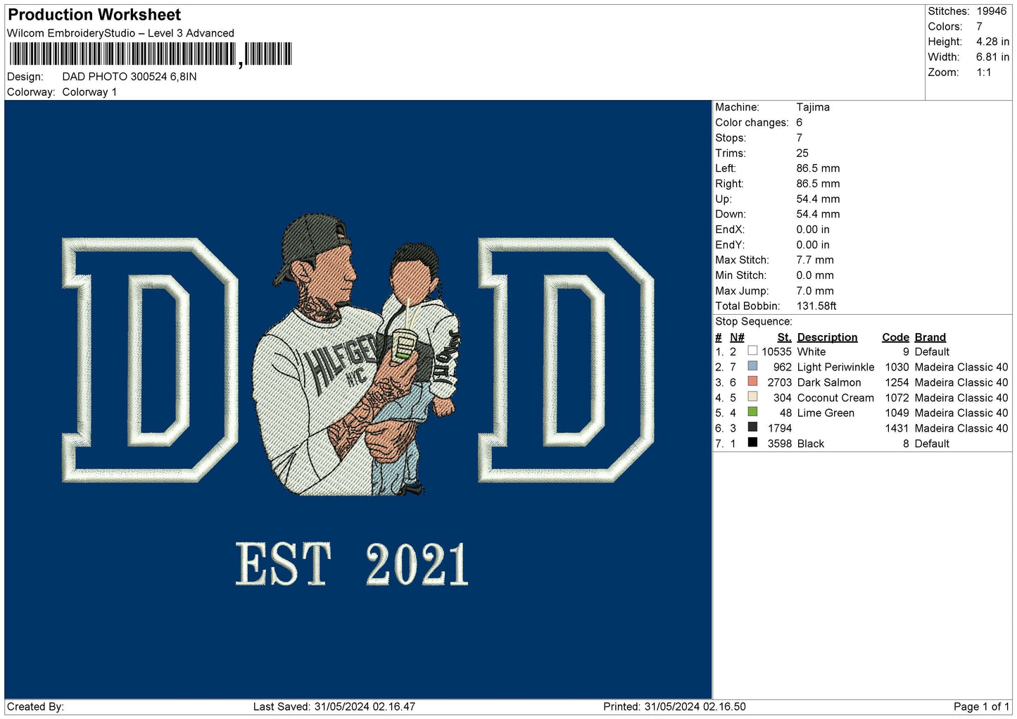 Dad Photo 3024d Embroidery File 6 sizes