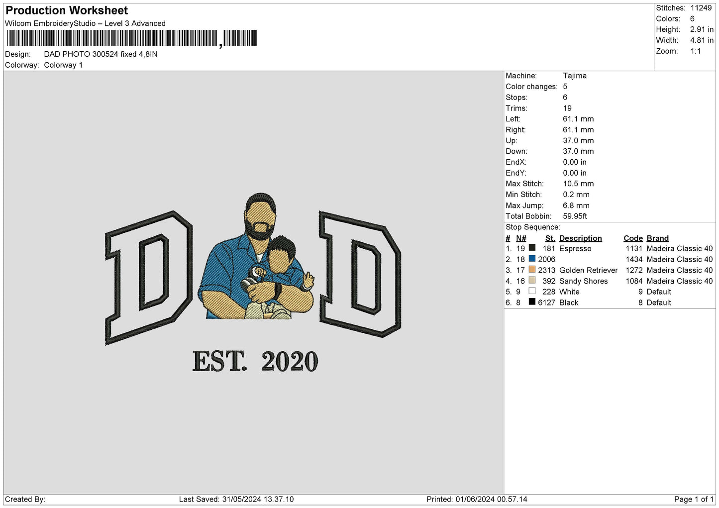 Dad Photo 3024 Embroidery File 6 sizes