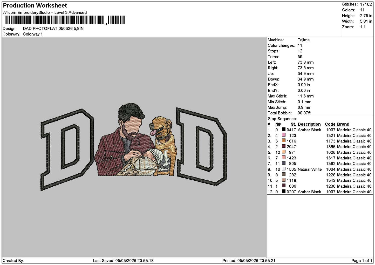 Dad Photoflat 0503 Emboidery File 6 sizes