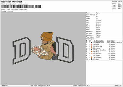 Dad Photoflat 1908 Embroidery Machine Design File 6 sizes