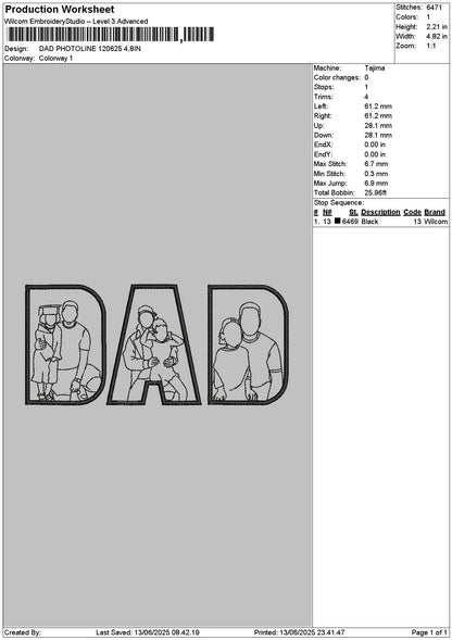 Dad Photoline 1306 Embroidery File 6 sizes