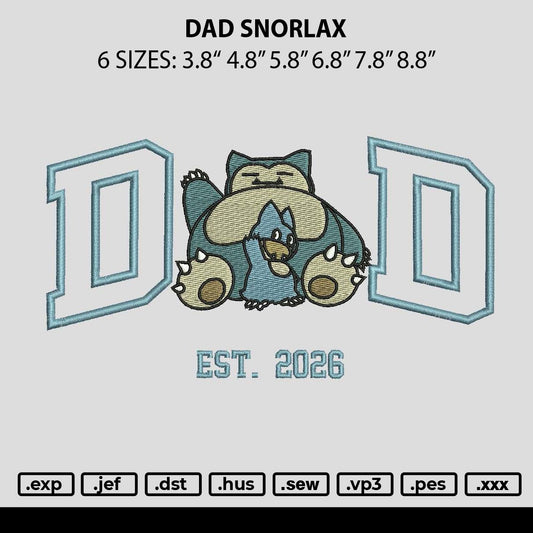 Dad Snorlax Embroidery File 6 sizes