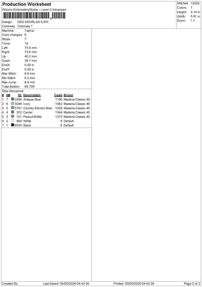 Dad Snorlax Embroidery File 6 sizes