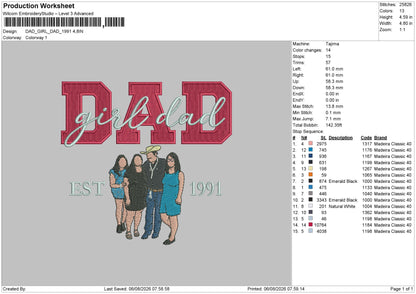 Dad Girl 1991 Embroidery Machine Design File
