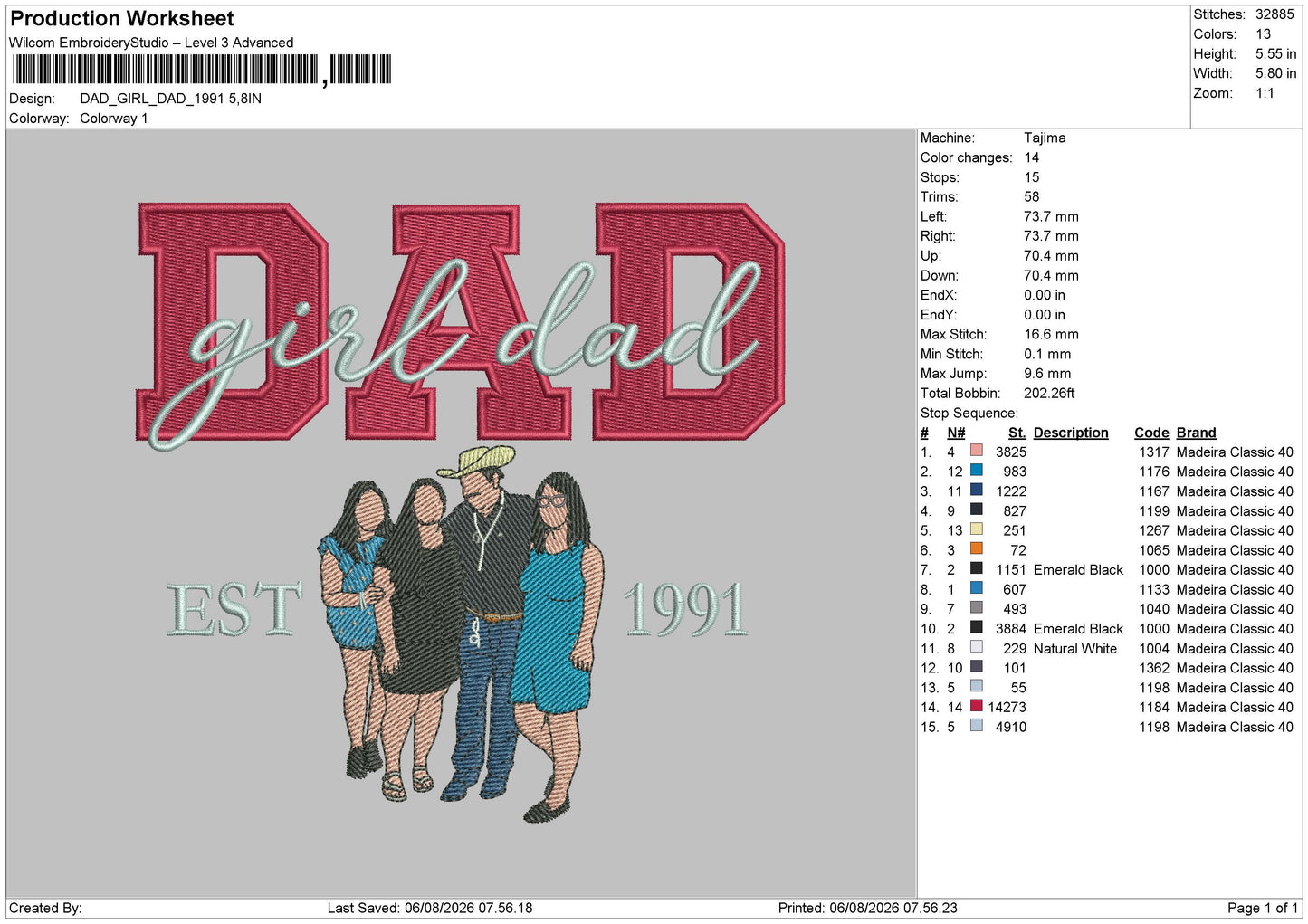 Dad Girl 1991 Embroidery Machine Design File