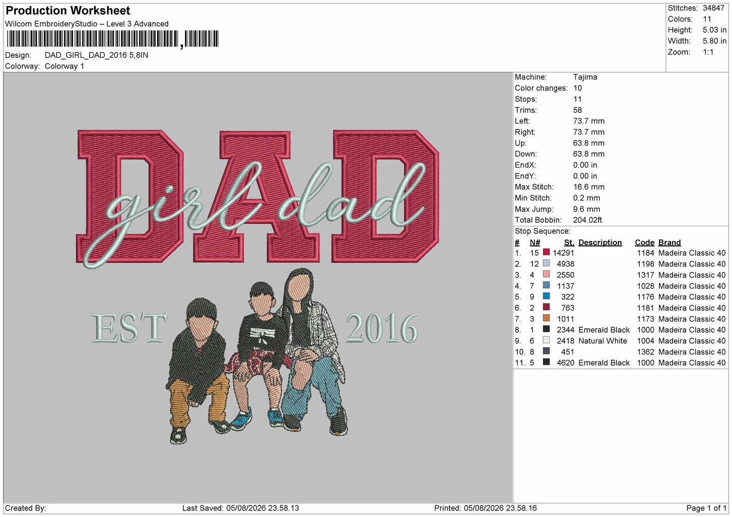 Dad Girl 16 Embroidery Machine Design File 6 sizes