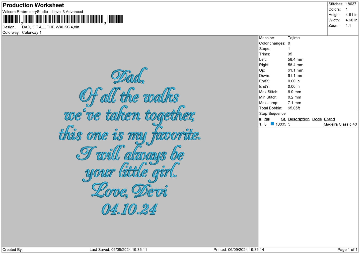 Dad Text 01 Embroidery File 6 sizes