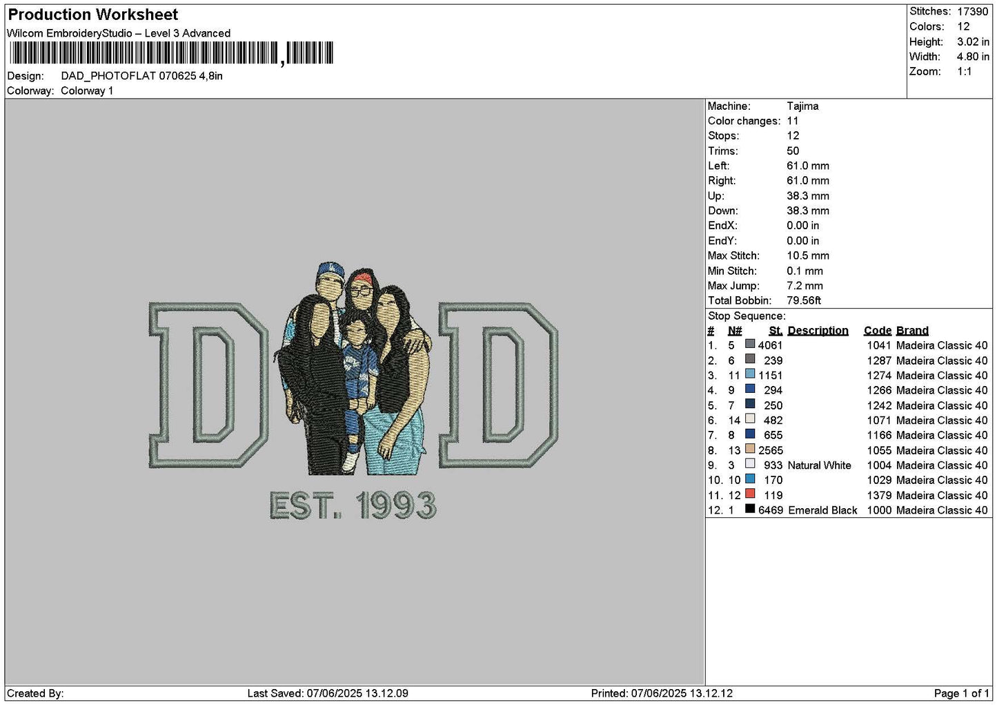 Dad Photoflat 0706 Embroidery File 6 sizes