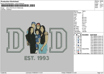 Dad Photoflat 0706 Embroidery File 6 sizes