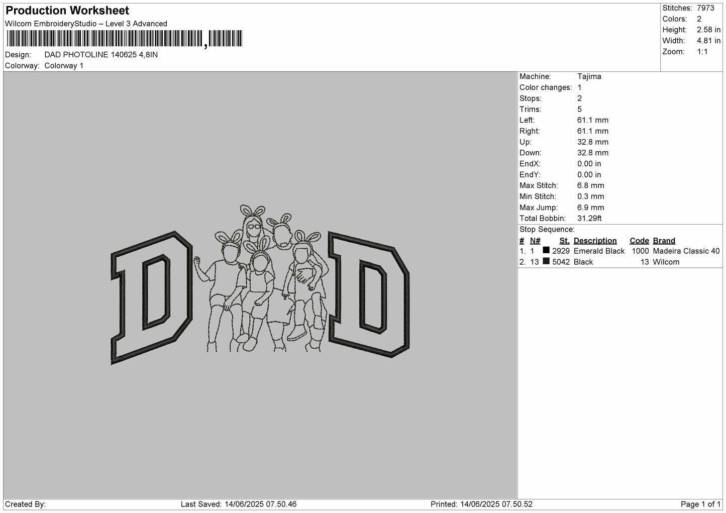 DAD PHOTOLINE 140625  Embroidery File 6 sizes