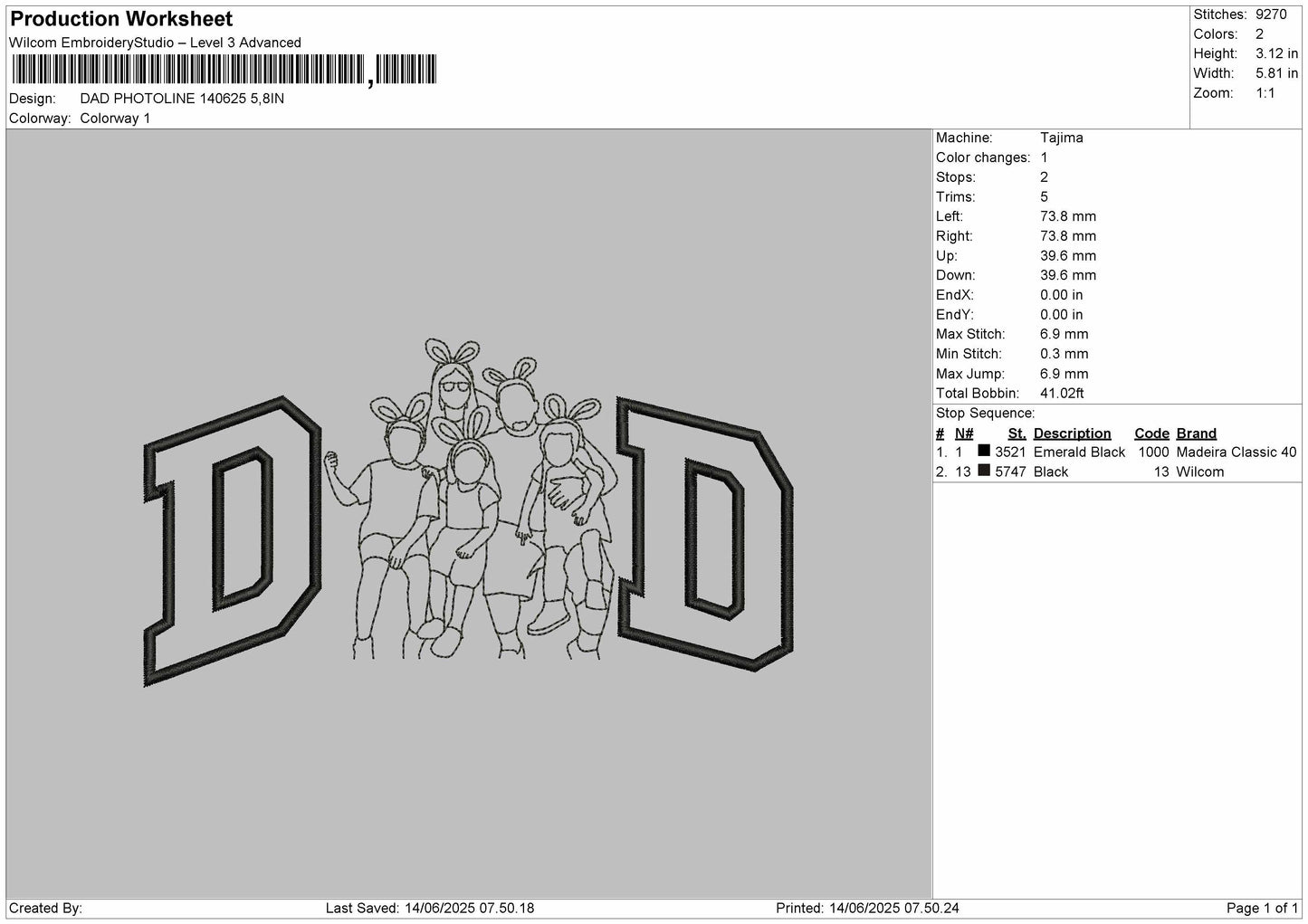 DAD PHOTOLINE 140625  Embroidery File 6 sizes