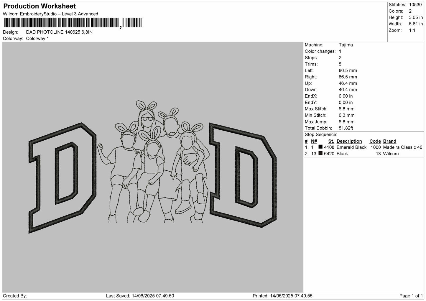 DAD PHOTOLINE 140625  Embroidery File 6 sizes