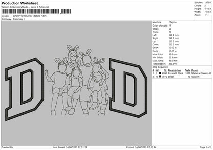 DAD PHOTOLINE 140625  Embroidery File 6 sizes