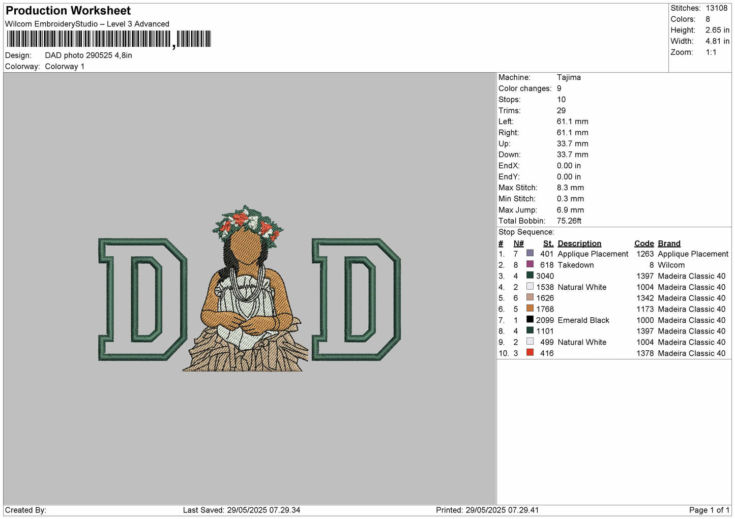 DAD applique Photo  for Embroidery machine