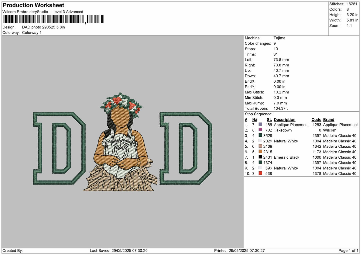 DAD applique Photo  for Embroidery machine