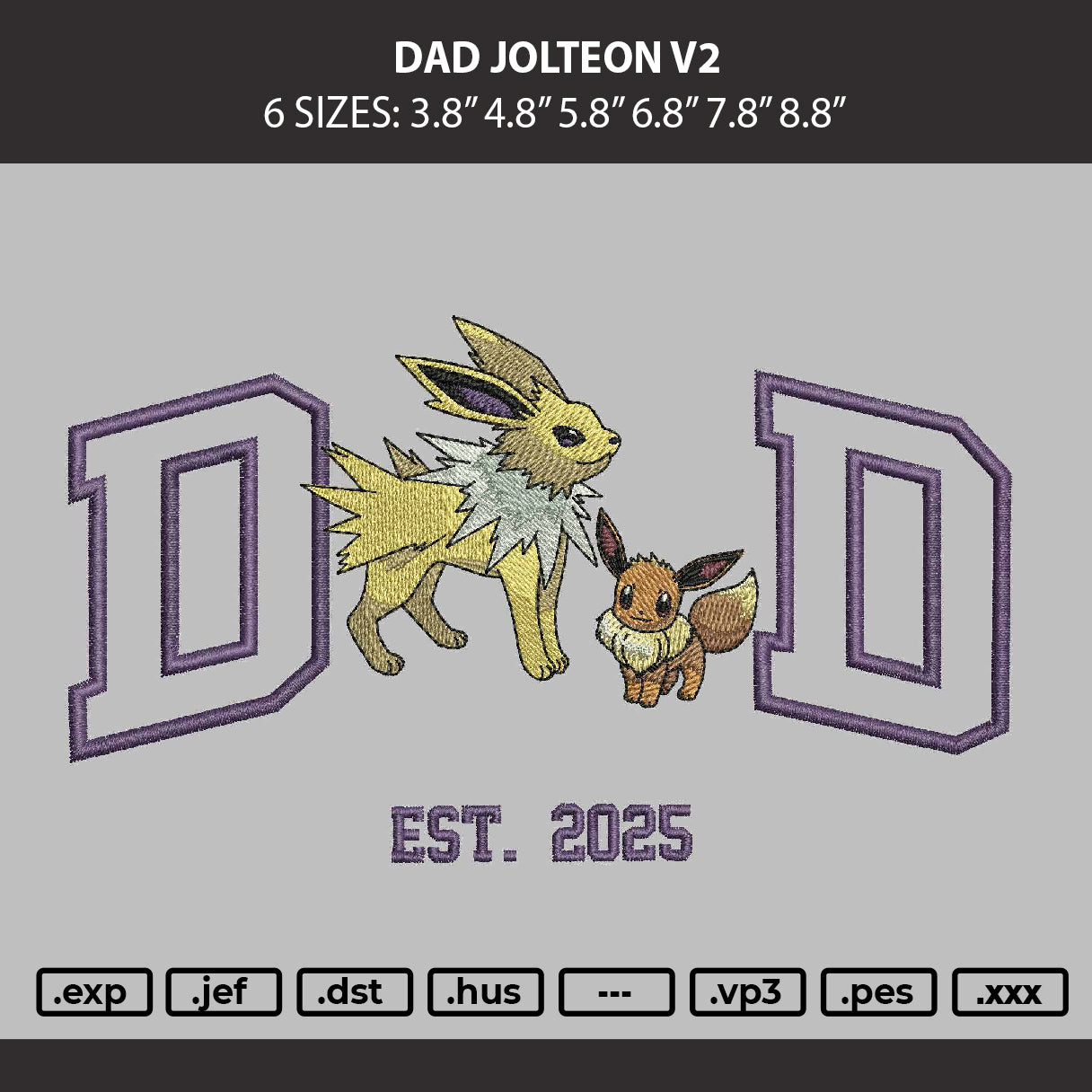 Dad Jolteon V2 Embroidery File 6 sizes