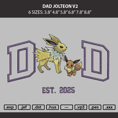 Dad Jolteon V2 Embroidery File 6 sizes