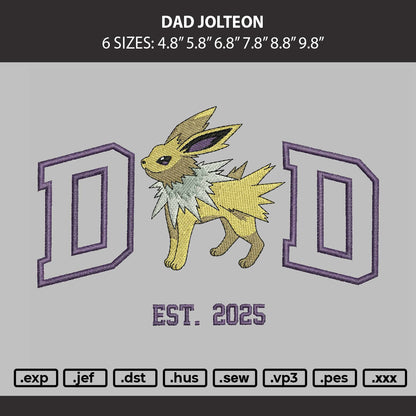 Dad Jolteon Embroidery Machine Design File 6 sizes