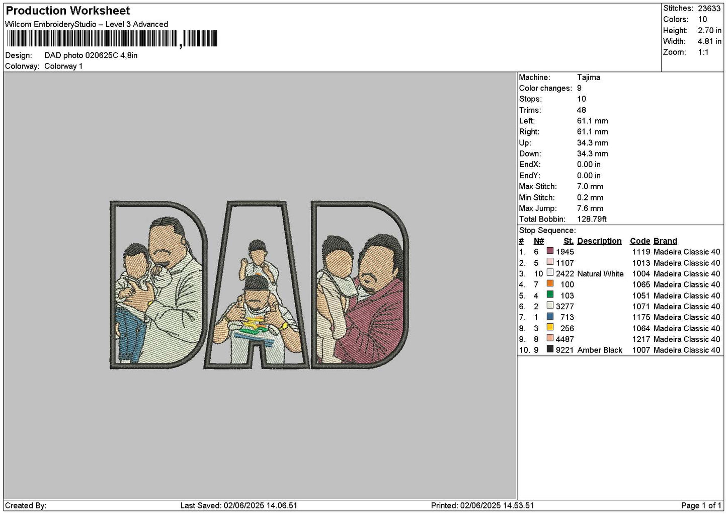 Dad Photo 0206c Embroidery File 6 sizes