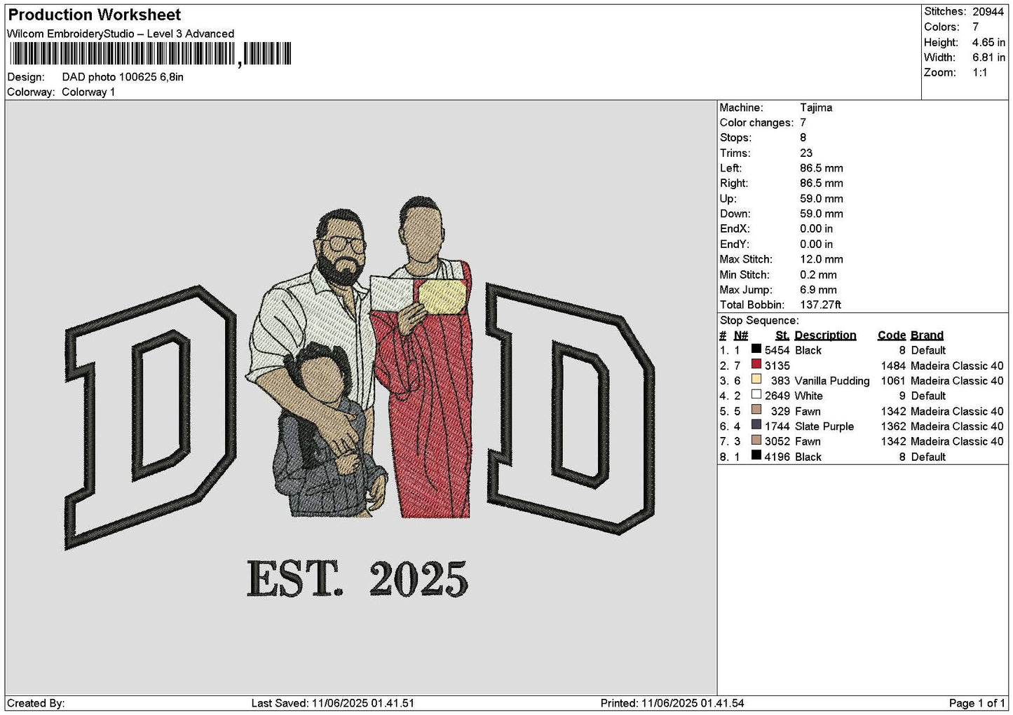 Dad Photo 1006 Embroidery File 6 sizes