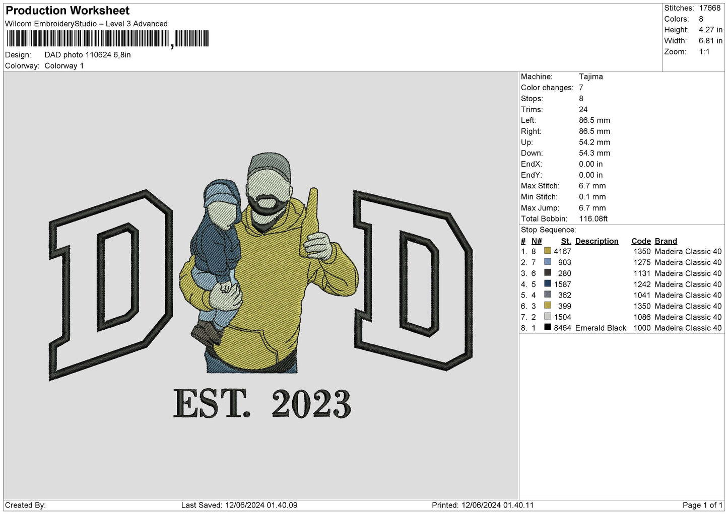 Dad Photo 1106 Embroidery File 6 sizes