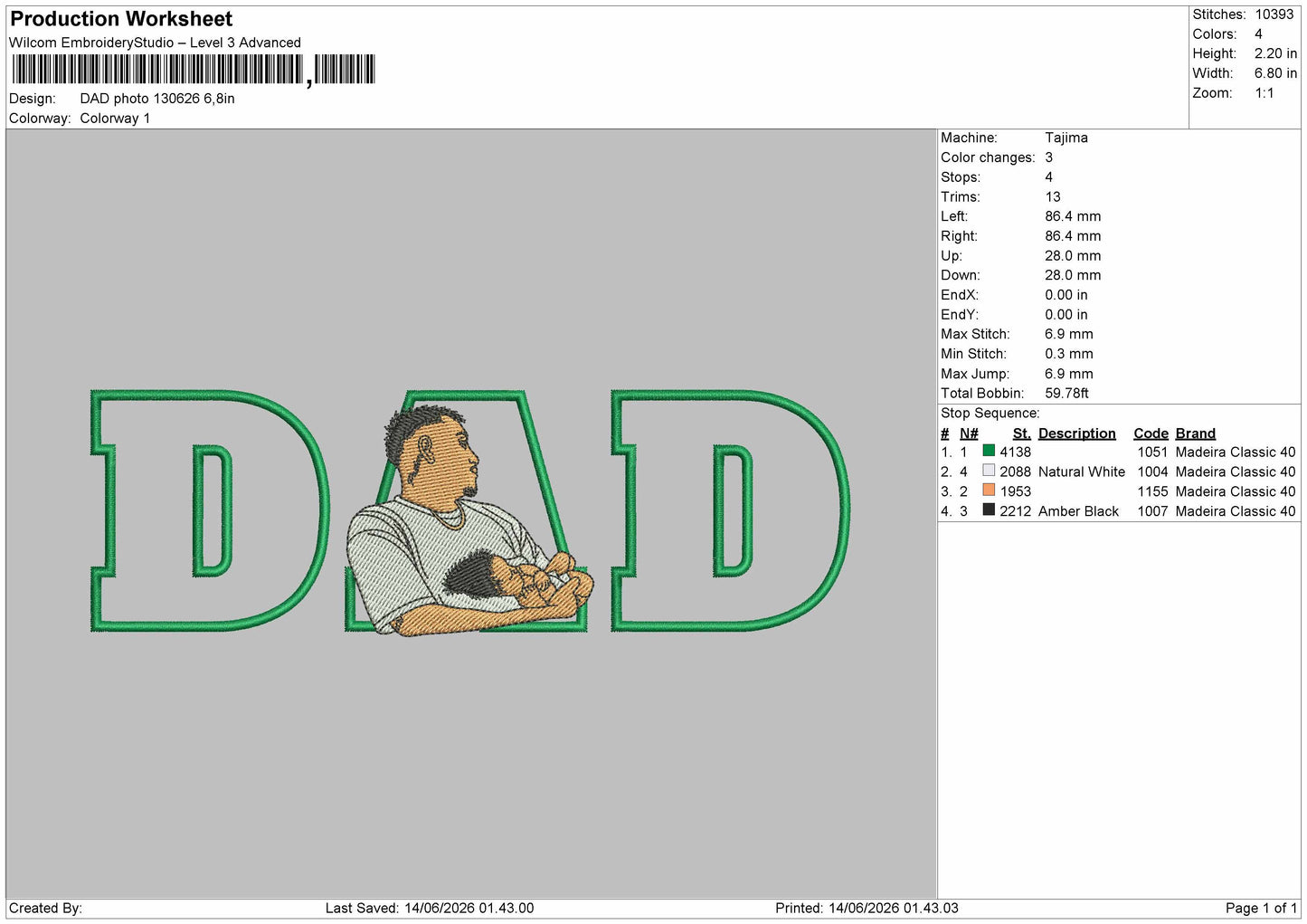 Dad Photo 1306 Embroidery Machine Design File 6 sizes