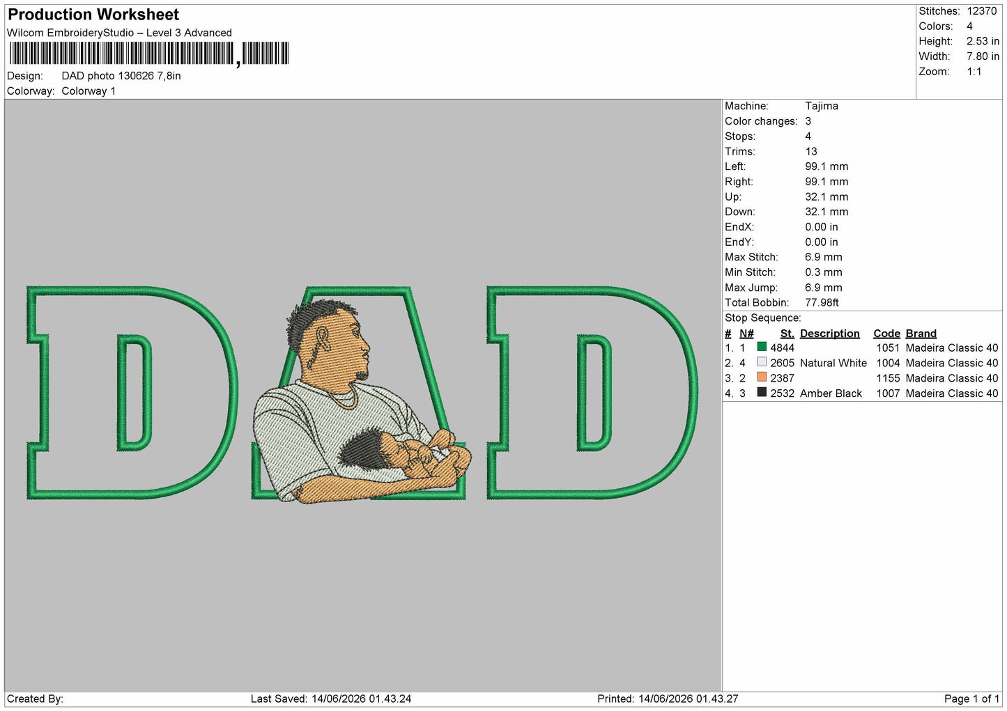 Dad Photo 1306 Embroidery Machine Design File 6 sizes