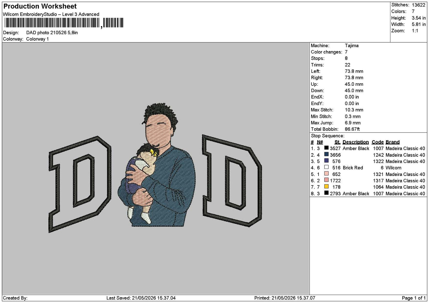 Dad Photo 21005 Embroidery File 6 sizes