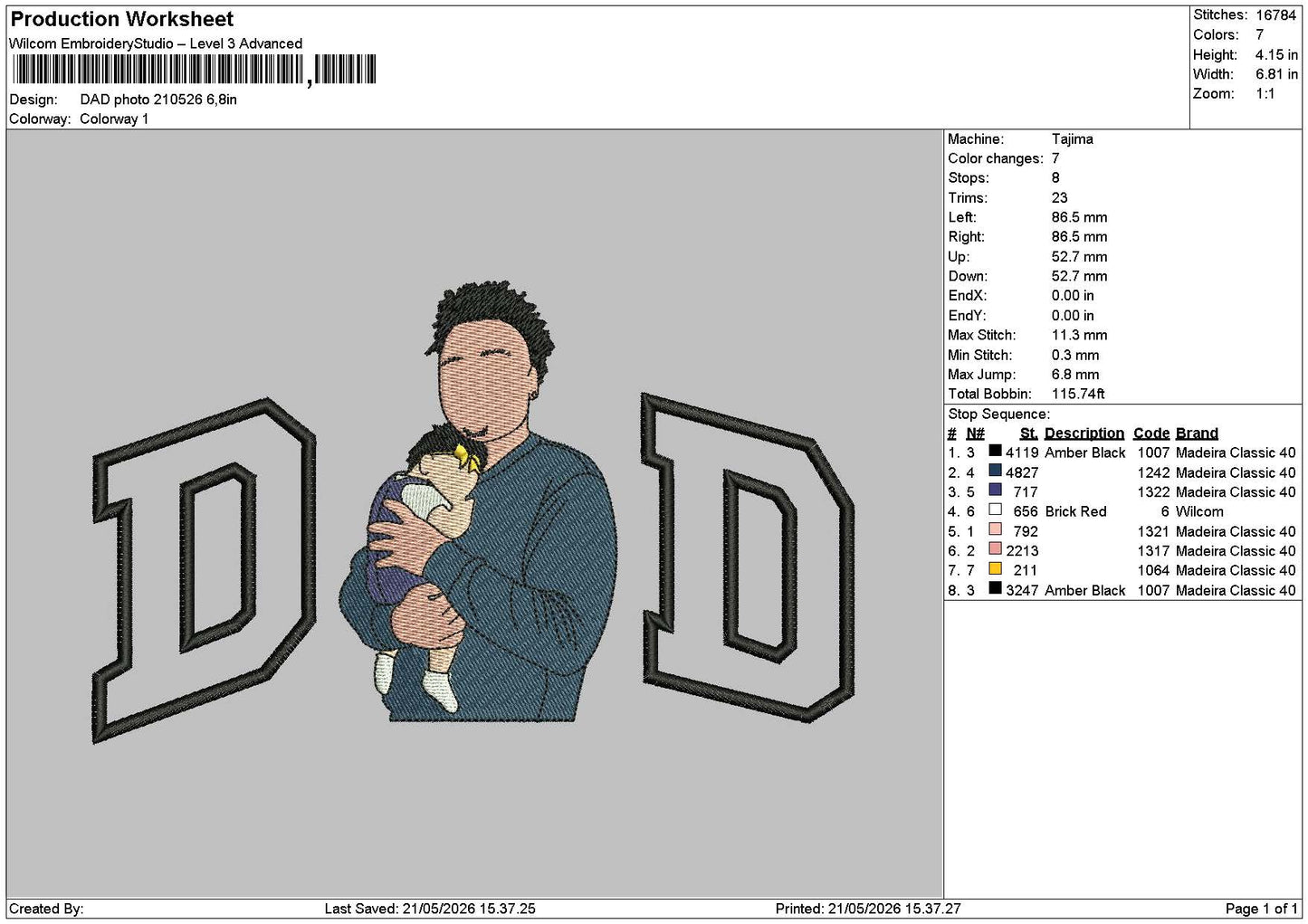 Dad Photo 21005 Embroidery File 6 sizes