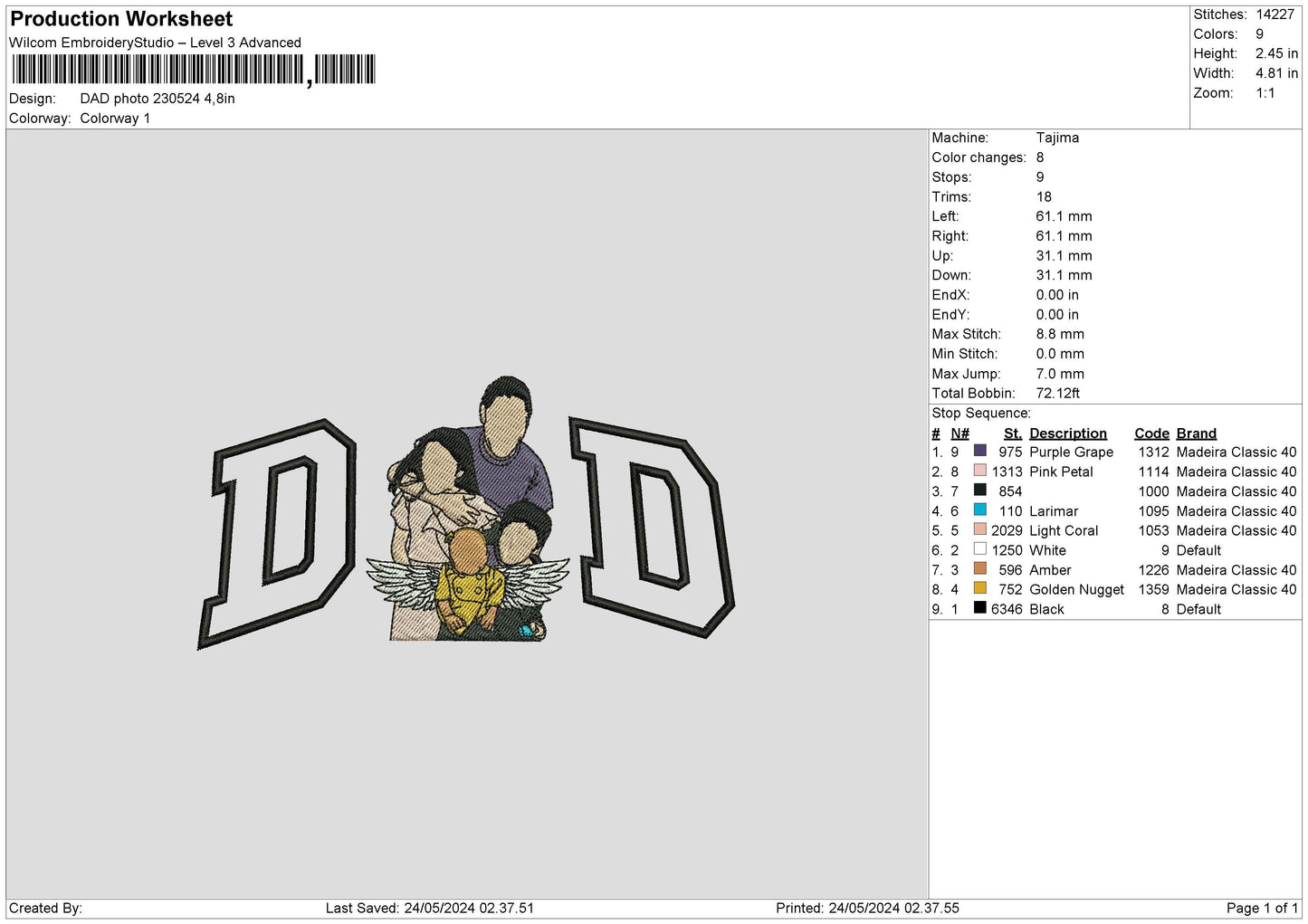 Dad Photo 2304 Embroidery File 6 sizes