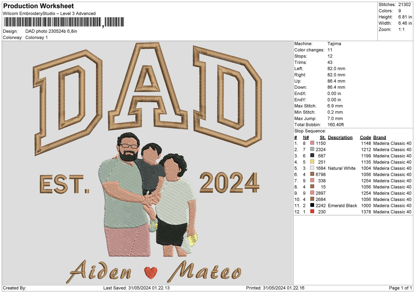 Dad Photo 3024b Embroidery File 6 sizes