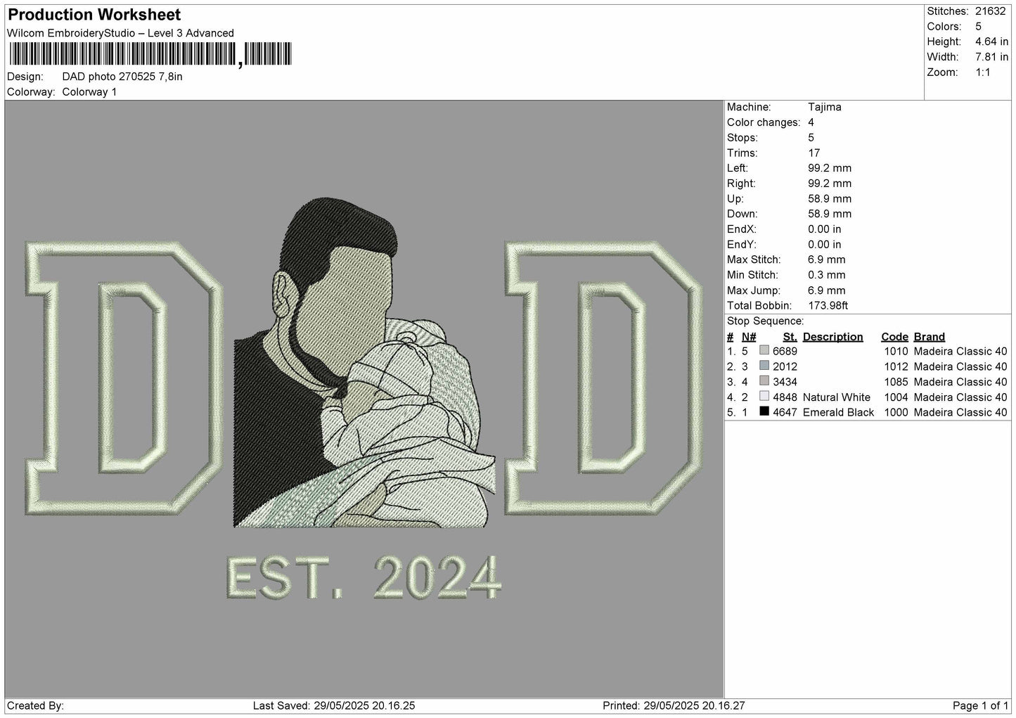 Dad Photo 2705 Embroidery File 6 sizes