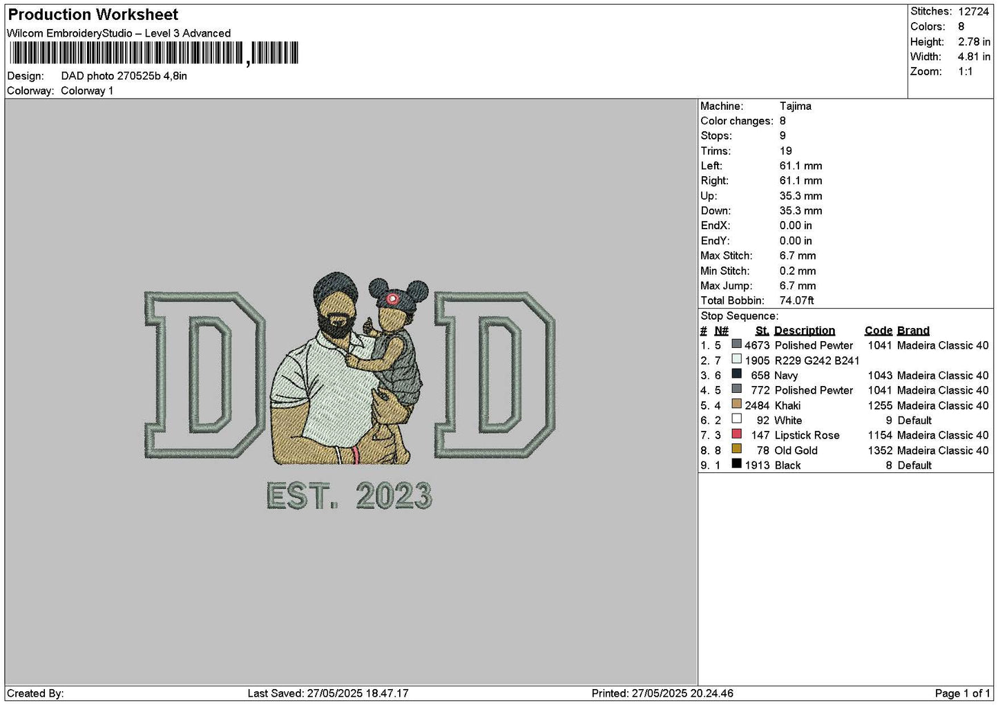 Dad Photo 2705b Embroidery File 6 sizes