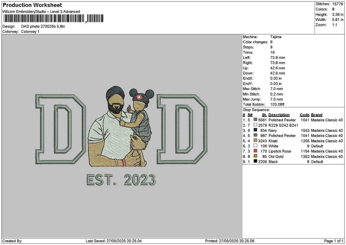 Dad Photo 2705b Embroidery File 6 sizes